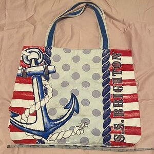 Brighton Nautical Anchor Large Canvas Tote Bag - Red, White & Blue